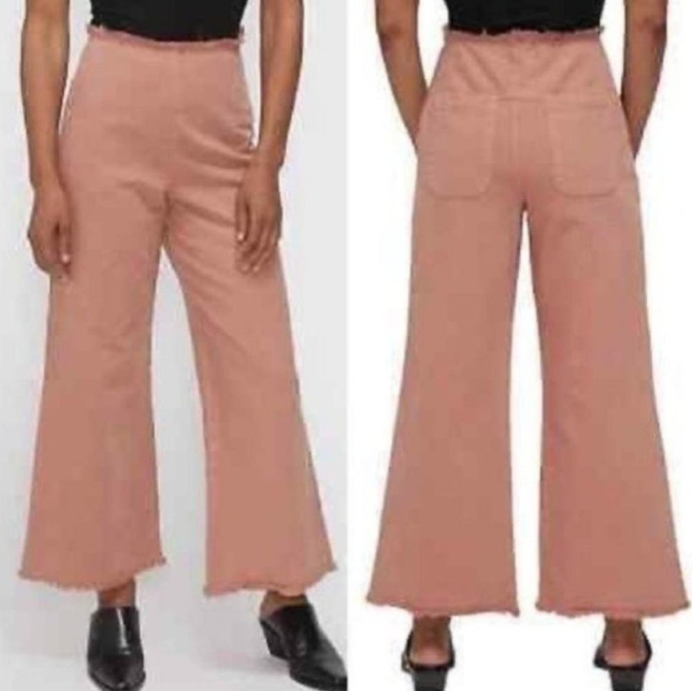 RARE Shaina Mote Apollo Wide Leg Frayed Hem Pants in Pink Adobe Size 4